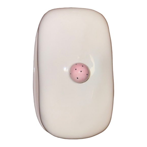 Rae Dunn  butter dish Smear. Typewriter pink polka dot - Picture 3 of 7